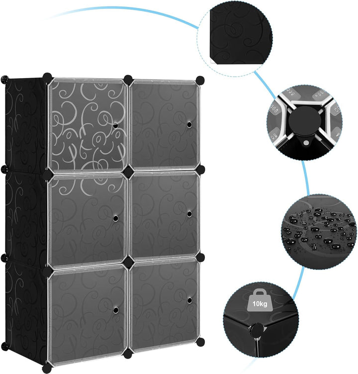 WOLTU Schuhboxen stapelbar, Schuhregal mit 6 Stapelboxen, Aufbewahrungsbox mit Tür, DIY Steckregal,