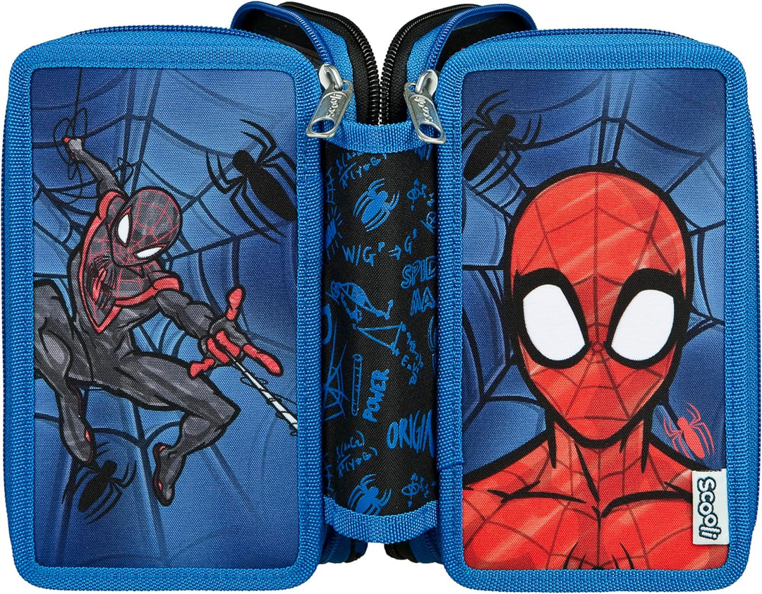Scooli - Tripledecker Spider Man - Gefülltes Schüleretui mit hochwertigen Stiften & Zubehör - Ideal