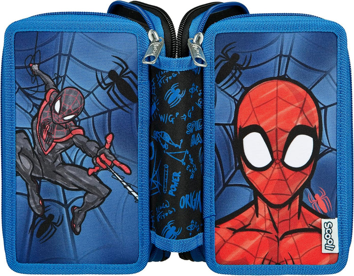 Scooli - Tripledecker Spider Man - Gefülltes Schüleretui mit hochwertigen Stiften & Zubehör - Ideal
