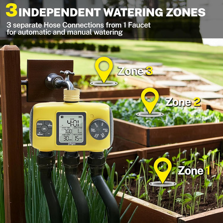 Bewässerungscomputer 3 Ausgänge mit Messing Einlass, 3 Zone Bewässerungsprogramme Garten Bewässerung