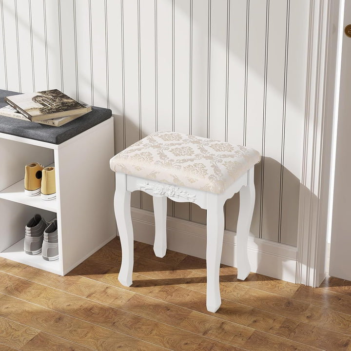 WOLTU MB6011 Schminkhocker Sitzhocker, Landhaus Hocker, Barock Polsterhocker für Schminktisch, MDF H