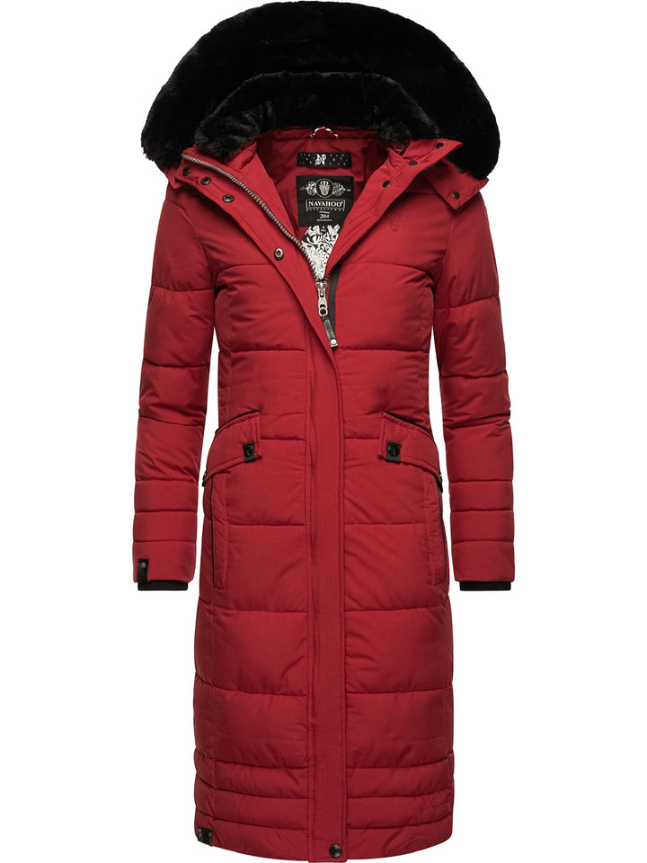 Navahoo Damen Wintermantel Warmer Steppmantel lang mit Abnehmbarer Kapuze Fahmiyaa XS-3XL XXL Dark R