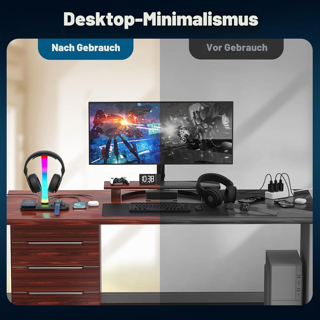 Padwa Lifestyle Wireless-Ladegerät mit RGB-Kopfhörer-LED-Ständer, mit 2 x USB-Anschlüssen und 1 x Ty