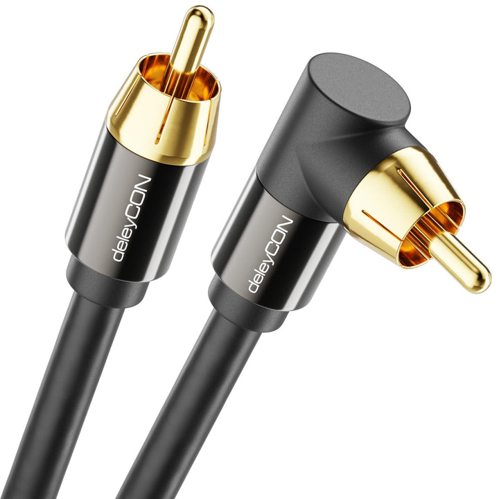 deleyCON 10m Subwoofer Kabel - Winkelstecker - Cinch RCA Koaxialkabel - für Subwoofer, AV-Receiver,
