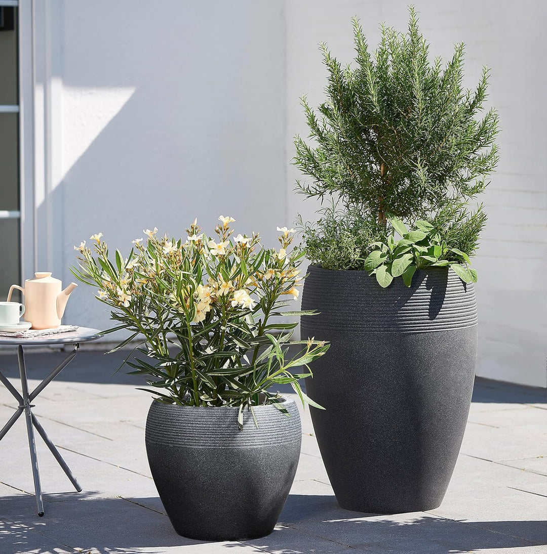 Scheurich Lineo, Pflanzgefäss aus Kunststoff, Schwarz-Granit, 40 cm Durchmesser, 32,7 cm hoch, 28 l