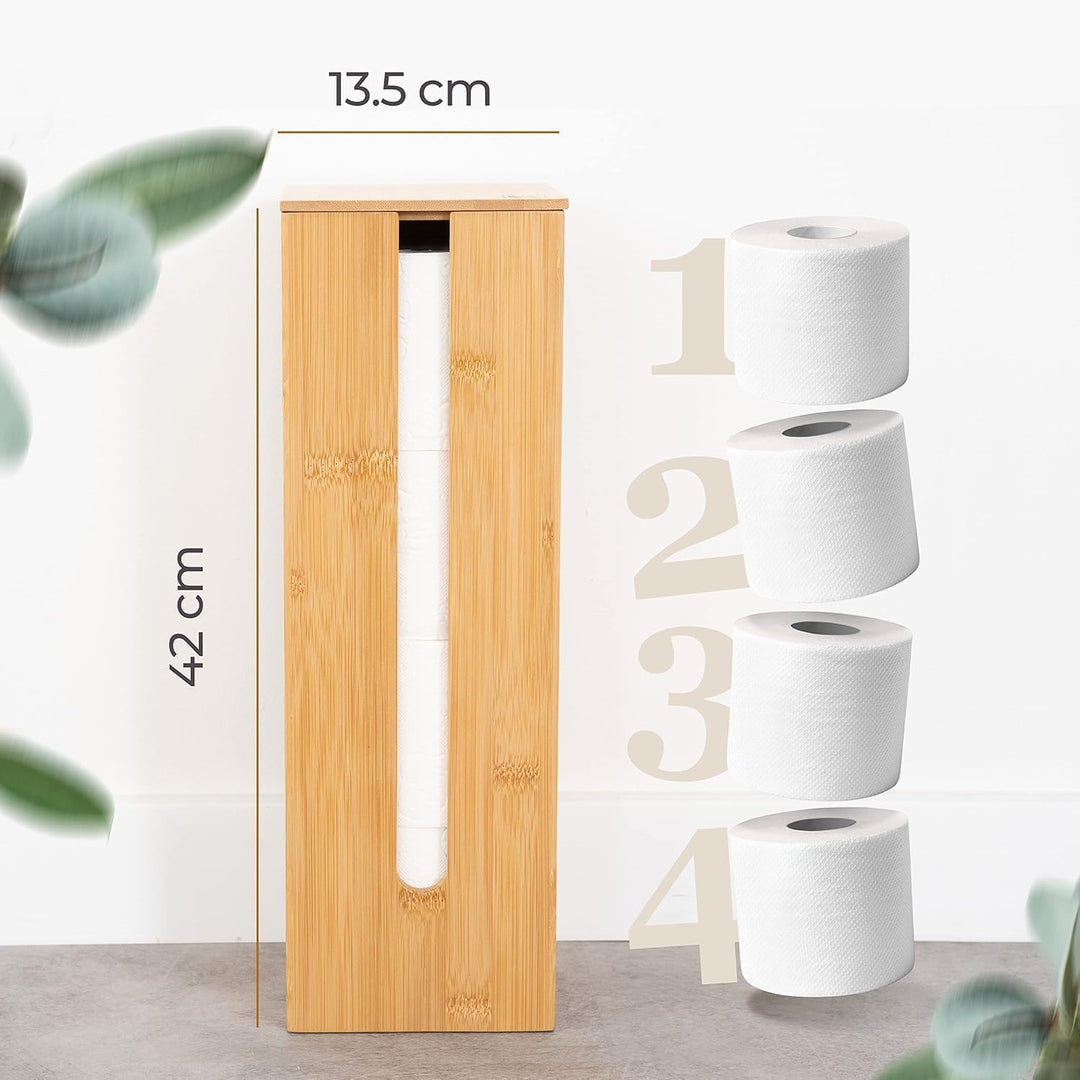 HENNEZ Toilettenpapier Aufbewahrung Bambus 4 Rollen Klopapier mit Deckel & Ablage Ersatzrollenhalter