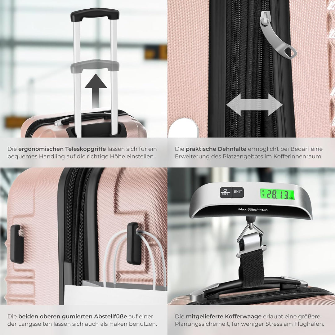 tectake®, 4tlg. Hartschalenkoffer Set, Reisekoffer Set mit Rollen, Hartschale aus ABS, Koffer Set mi