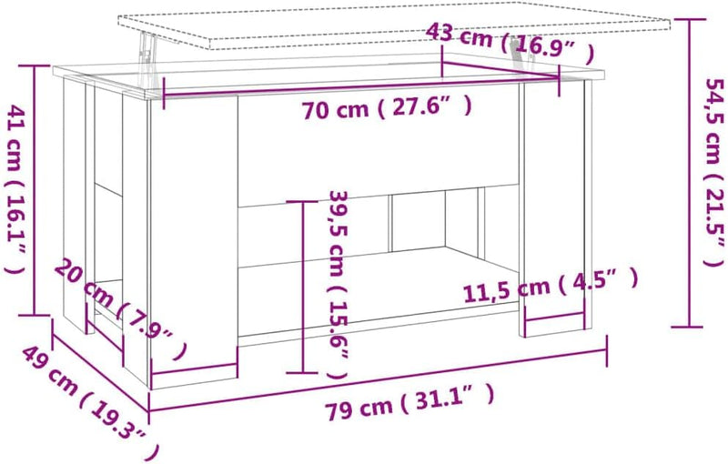 vidaXL Couchtisch Höhenverstellbar Kaffeetisch Beistelltisch Wohnzimmertisch Sofatisch mit Stauraum