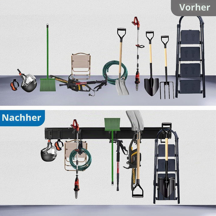Gartengerätehalter | Werkzeug Wandhalterung mit 6 Haken | Starke Aufhängung für Schaufeln, Rechen &amp;
