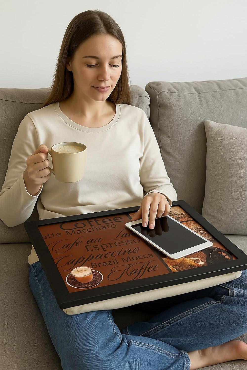 Knie-Tablett mit Kissen – Bequemes Kissen-Tablett für Laptop, Kaffee, Frühstück und mehr – Praktisch