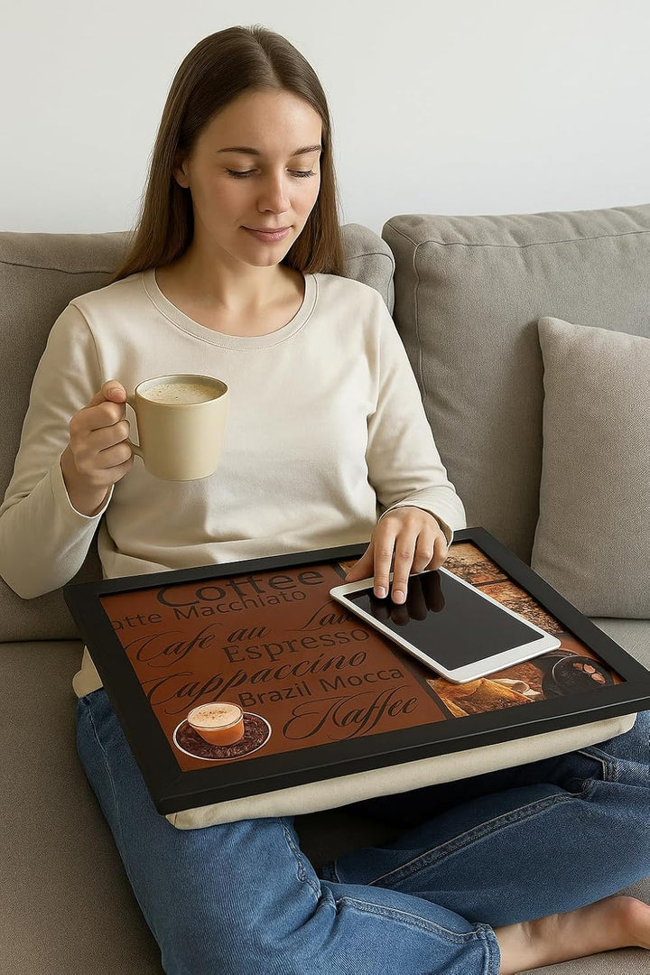 Knie-Tablett mit Kissen – Bequemes Kissen-Tablett für Laptop, Kaffee, Frühstück und mehr – Praktisch