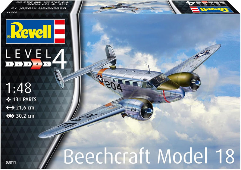 Revell Modellbausatz Beechcraft Model 18 I Detailliertes Modell im Massstab 1:48 I 129 Teile I Herau