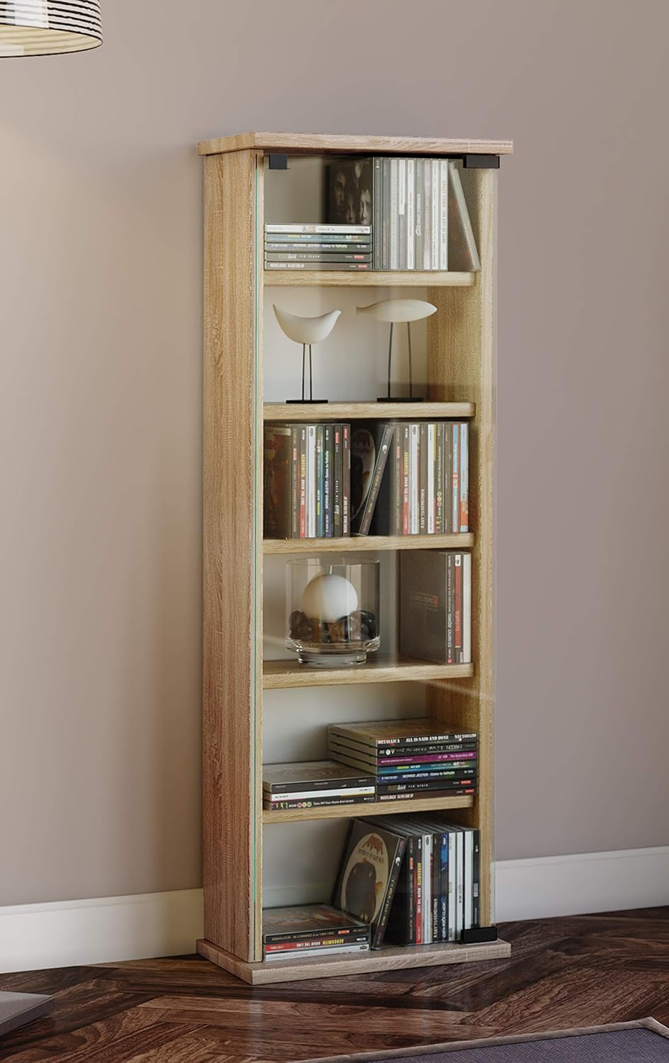VCM Holz CD DVD Stand Regal Schrank Aufbewahrung Standregal Ständer Vetro Glastür Sonoma-Eiche