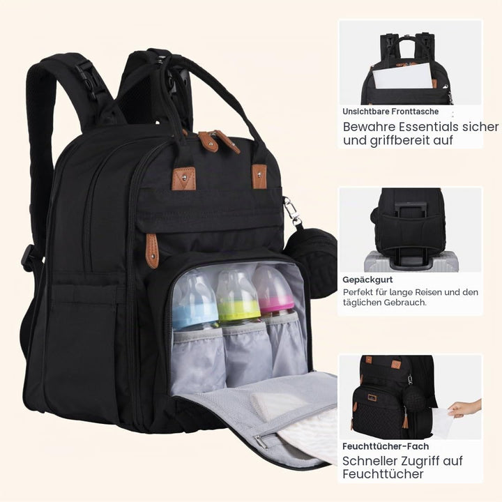 BabbleRoo Wickeltasche Rucksack – Grosse Kapazität, 17 Taschen, Wasserabweisend – mit Wickelauflage,