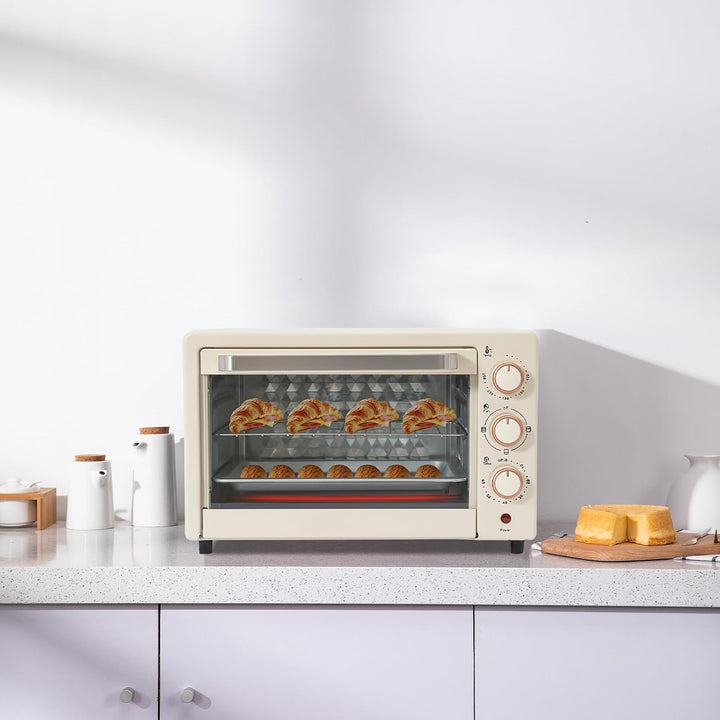 Mini Backofen 22L mit Umluft, Elektro Backofen 1000W für Steckdose, Tischbackofen mit Timer für Pizz