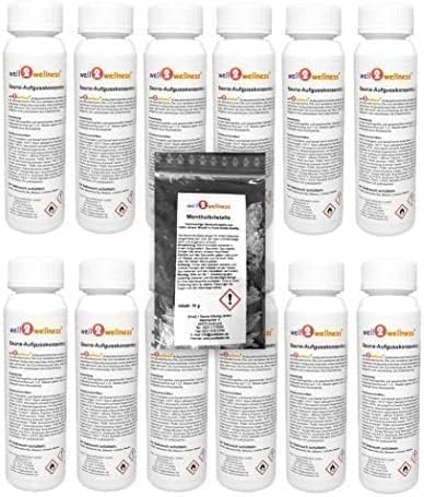 Saunaaufguss Konzentrate Set 'Klassik + Wellness' 12 x 125 ml Flaschen + 10 g Mentholkristalle - Son