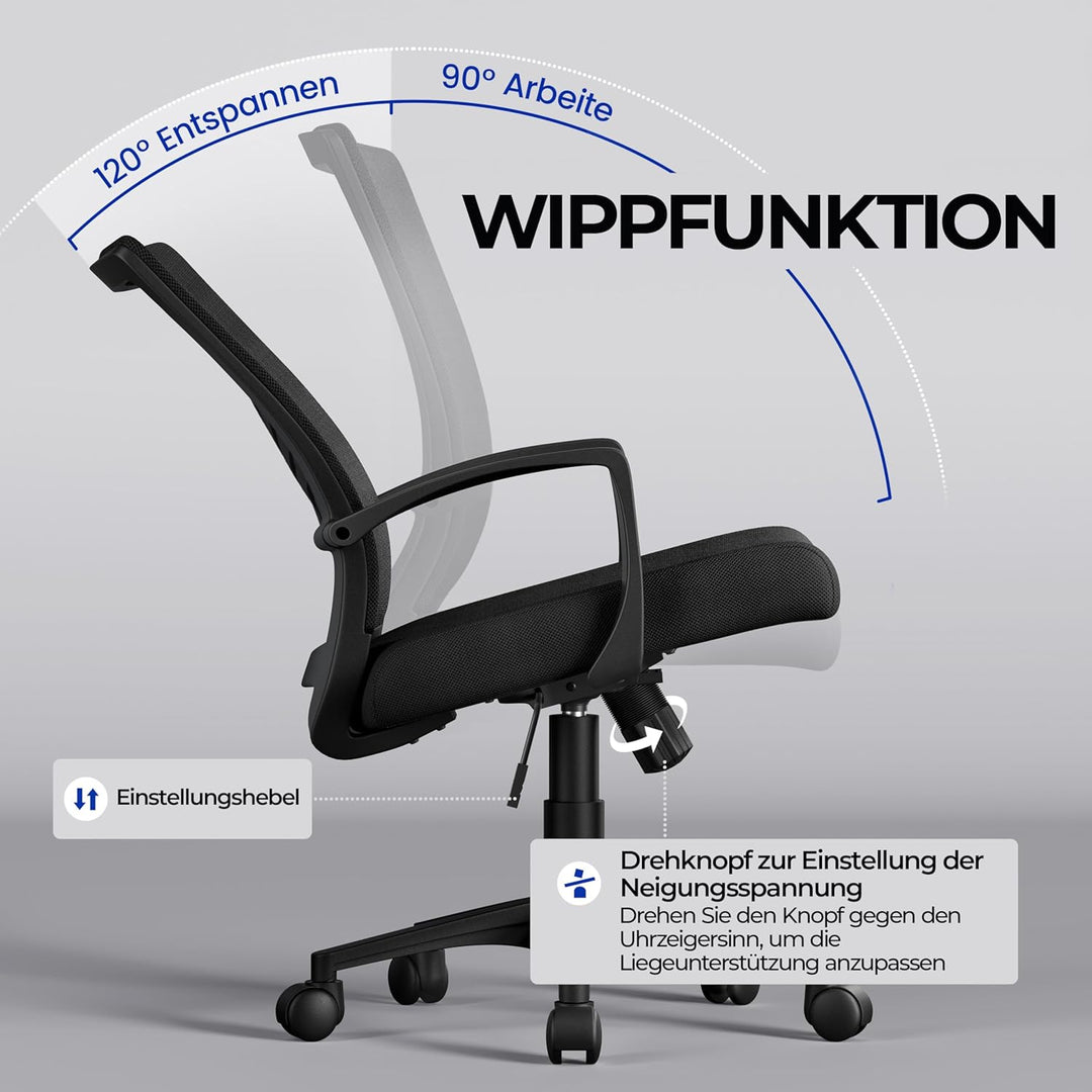 Yaheetech Bürostuhl Ergonomisch, Höhenverstellbarer Schreibtischstuhl mit Lendenwirbelstütze im Schm