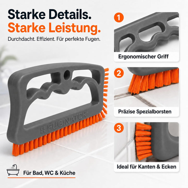 FUGINATOR® Fugenbürste – Fugenreinigung in Bad, WC, Küche - Reinigung von Wand- und Bodenfliesen - h