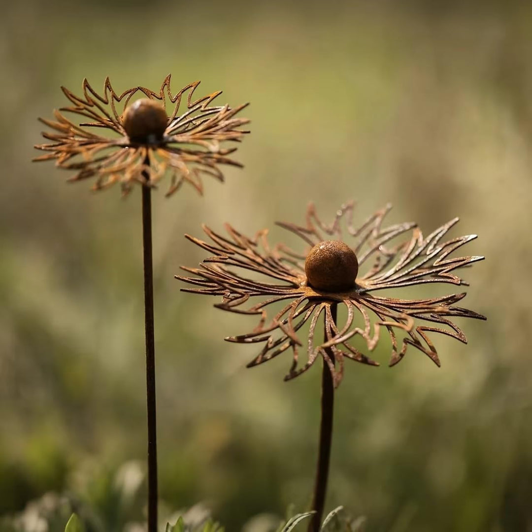 2er Rostige GartendekoSet Rost Deko für Garten Cortenstahl Gartenstecker Metall Blume Mohn Gartendek