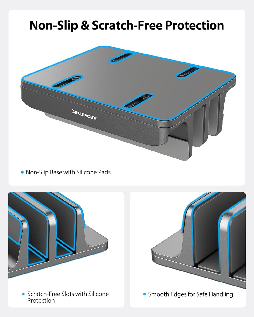AboveTEK Vertikaler Laptopständer, Laptophalter für Laptop bis zu 17,3 ", Aluminium 4 in 1 Laptop St