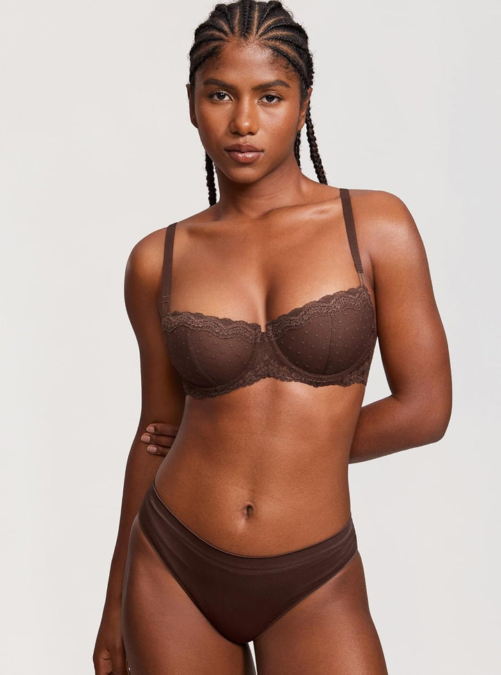DOBREVA Balconette BH Damen mit Bügel Push Up Dirndl Spitze BHS Sexy Grosse Grössen Ungefüttert 75A