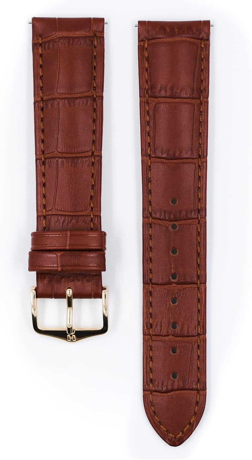 HIRSCH Uhren-Armband Duke - Uhr-Band aus italienischem Kalbs-Leder mit Alligator-Prägung 14 mm Goldb