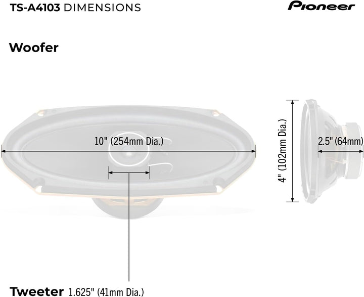 Pioneer TS-A4103 4 x 10 2-Wege-Auto-Lautsprecher (Paar) 10,2 x 25,4 cm, 2-Wege/210 W (2 Lautsprecher