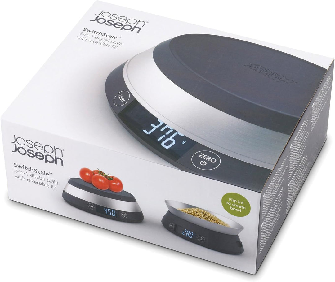 Joseph Joseph SwitchScale - 2-in-1 digitale Küchenwaage mit umkehrbarem Deckel, 5kg Fassungsvermögen