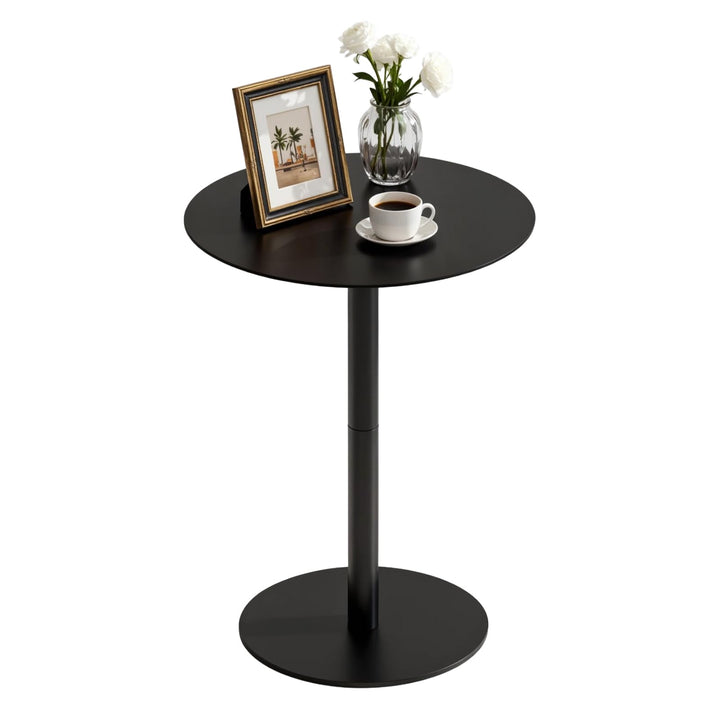HOMEWINS Runder Beistelltisch in Schwarz, Hochwertige Metall Matte Textur, Modern Design Couchtisch,