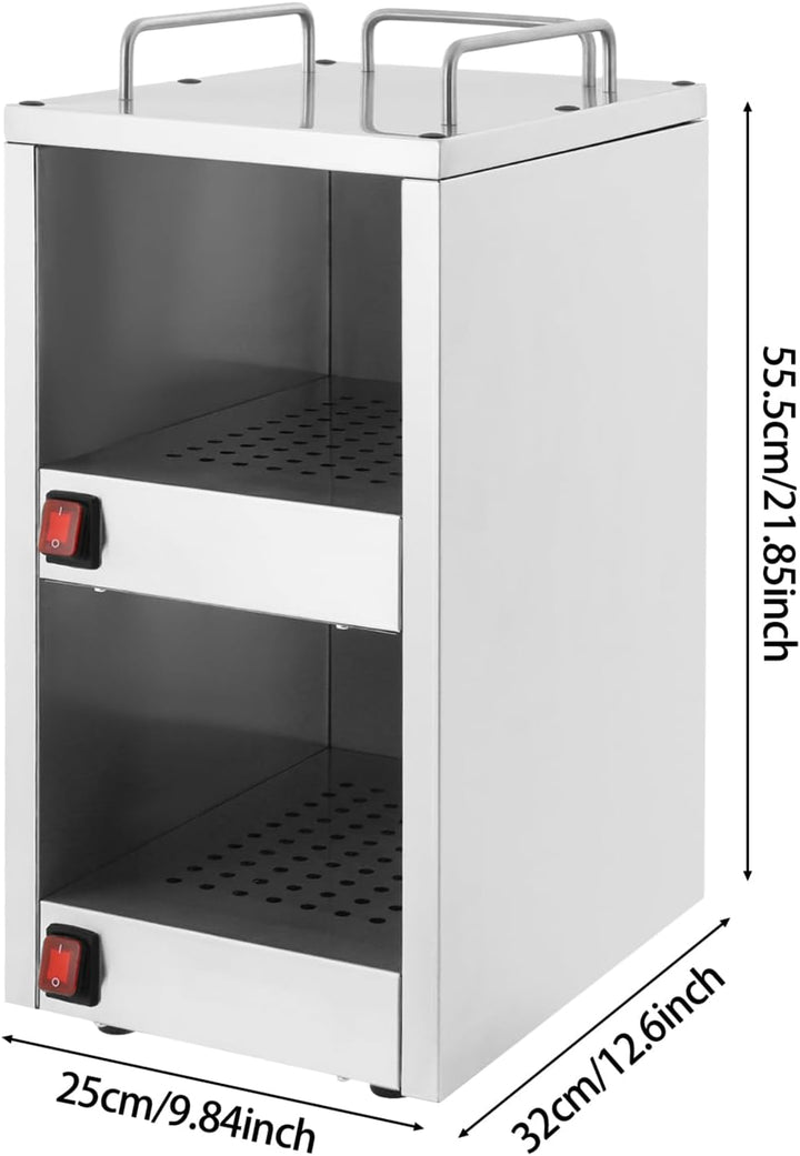 Tassenwärmer für Gastronomie, 2 Fächer getrennt regelbar, Edelstahl Tassenwärmeschrank bis 75°C, Kom