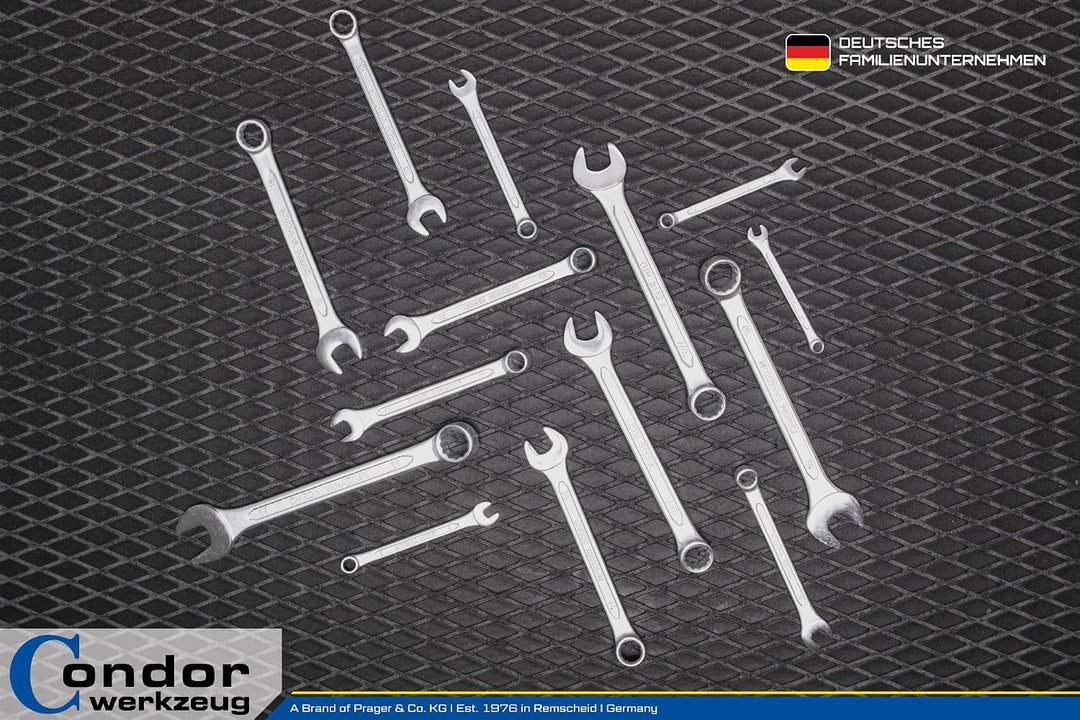 CONDOR Werkzeug 35-14T | Gabel-Ringschlüssel-Satz | 14-tlg. | Chrom-Vanadium-Stahl verchromt | 6-19
