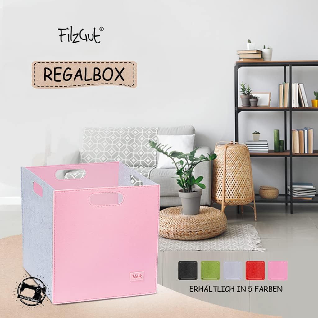 kallax box, Aufbewahrungsbox 33x33x33, Grau/Rosa Filzbox, 2er Filzkörbe Set, Regalkorb Korb Box,100%