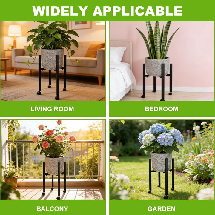 Blumenständer Metall Schwarz Verstellbar mit 4 Rollen, Blumenhocker & Pflanzenständer Hoch für Töpfe
