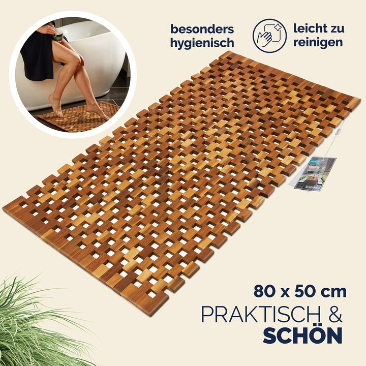 DEUBA® Badvorleger Badematte Holz 80 x 50 cm FSC-zertifiziertes Akazienholz Rutschhemmende Gummistop