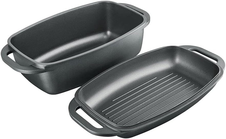 AMBITION Bräter Magnat 2 in 1 Deckel als Bratpfanne oder Grill 32 x 21 cm 5,6 L für Backofen und Her