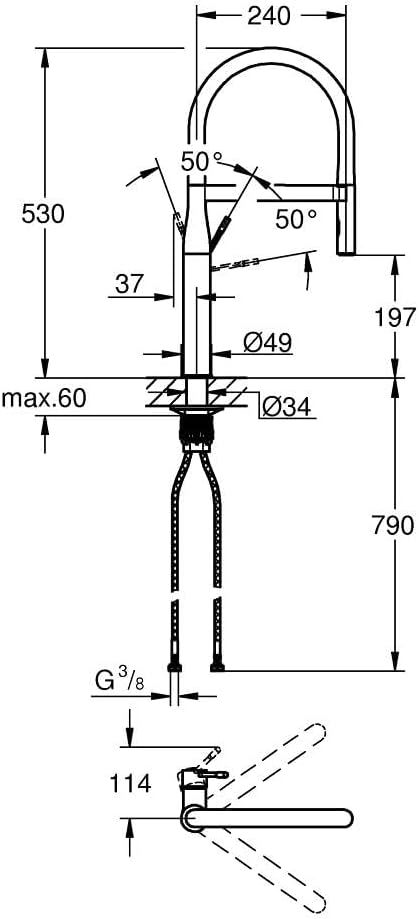 GROHE Essence, Küchenarmatur 2 Strahlarten (Wasserhahn Küche mit ausziehbarer Profibrause und magnet