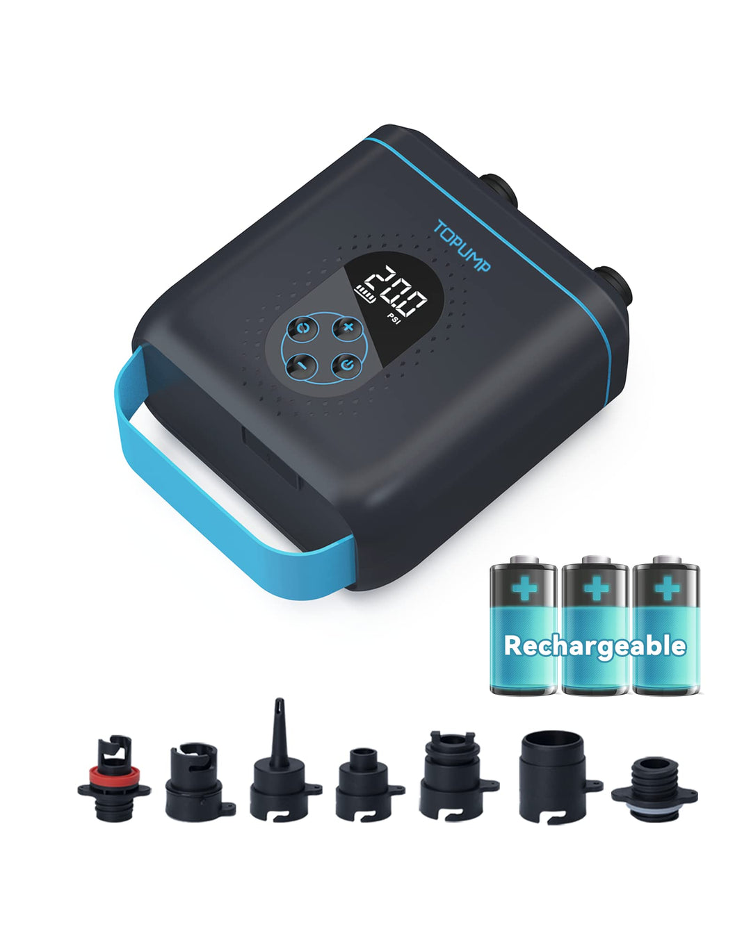 TOPUMP 20PSI Elektrische SUP-Pumpe TPS260, Wiederaufladbar, Auto-Off, 2-Stufen Inflation/Deflation,