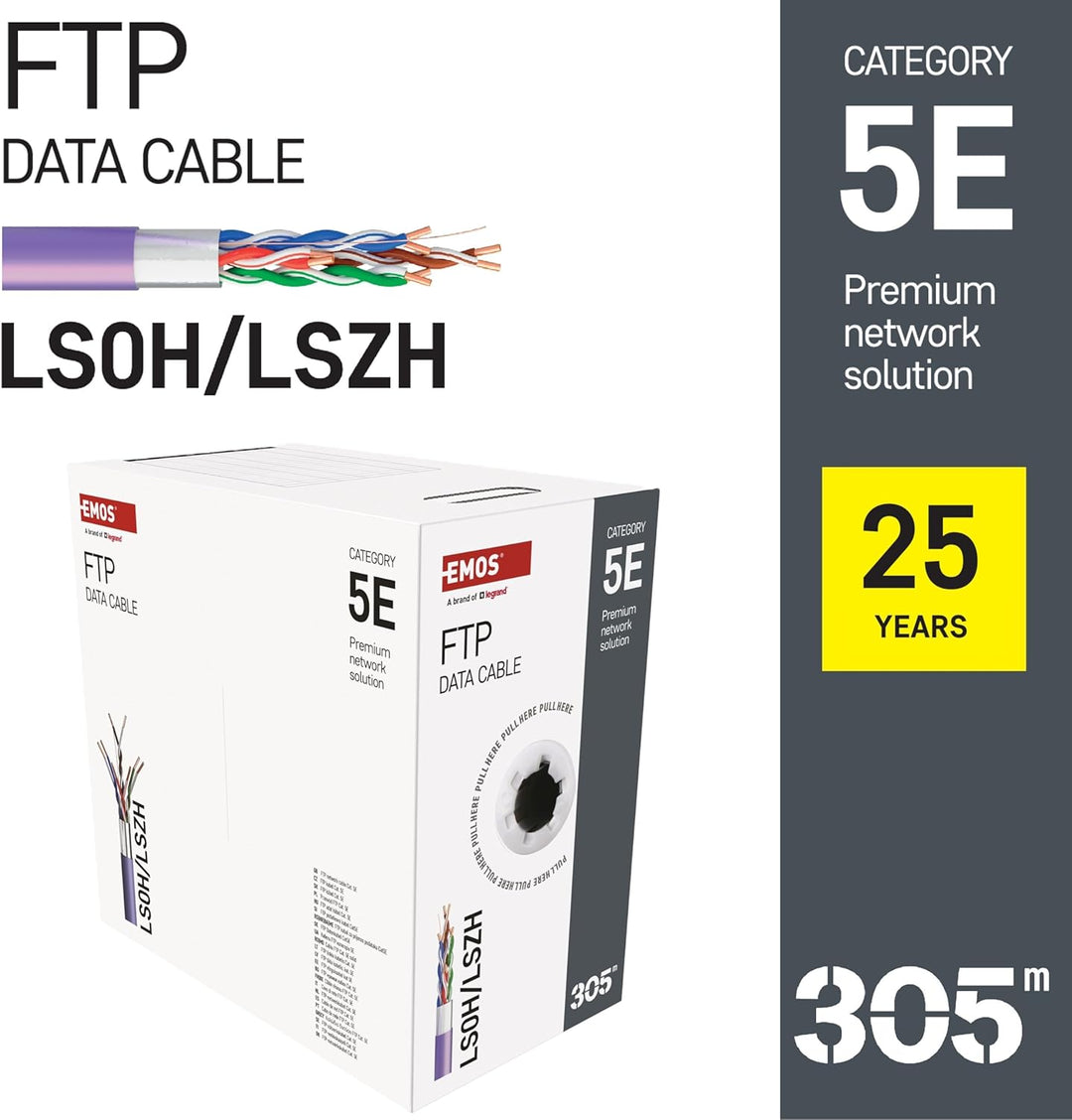 EMOS - FTP Netzwerkkabel CAT 5e, 305m, PVC LSZH - CAT5e-Patchkabel FTP - Gigabit LAN Kabel - geschir
