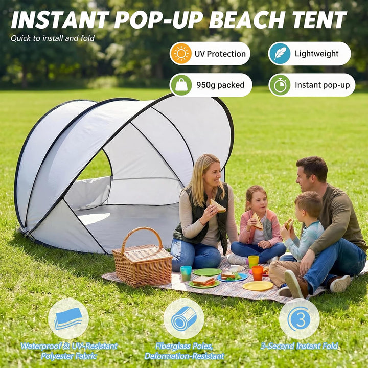 Strandmuschel Pop Up Strandzelt Automatisches Tragbarer Wurfzelt | UV-Schutz 50+ Windschutz, Sonnens