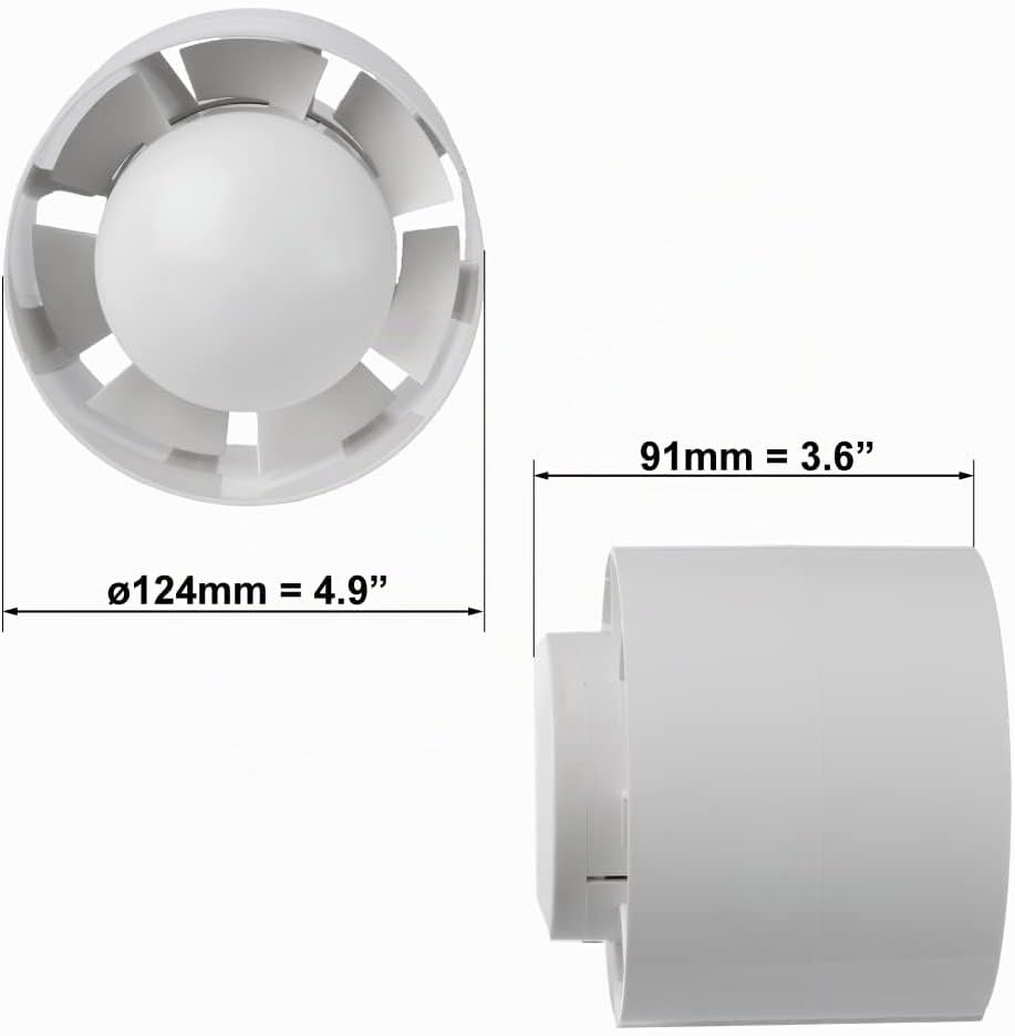 EUROPLAST Ø 125mm Rohrventilator Rohrlüfter Abluft Lüfter Rohr Ventilator Leise