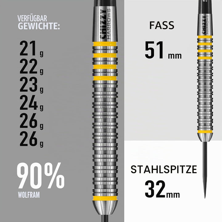 Harrows Chizzy Dartpfeile aus 80% Wolfram Einheitsgrösse silber, Einheitsgrösse silber