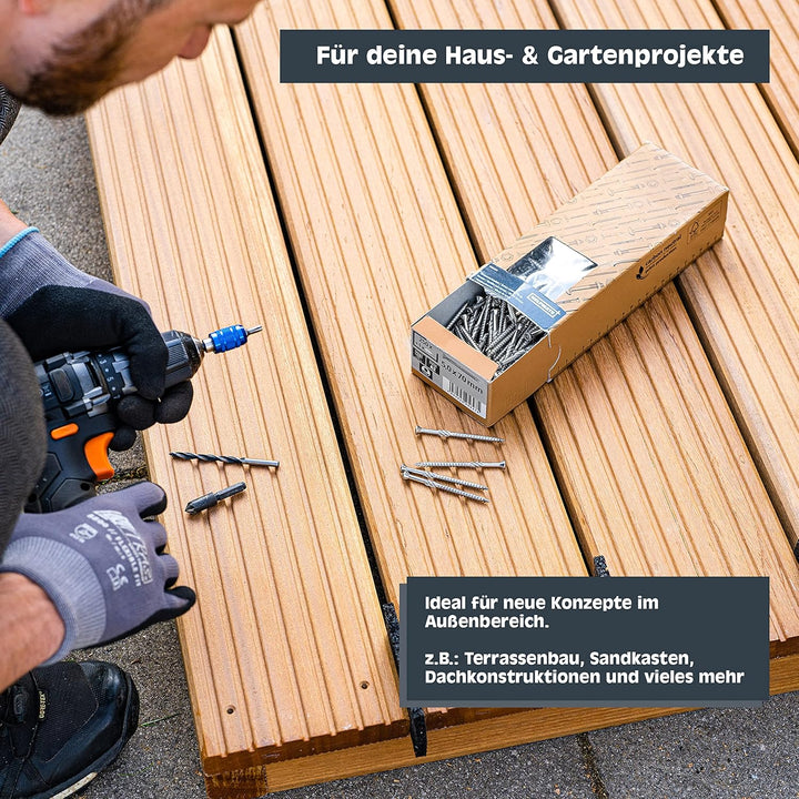 HELPMATE – Terrassenschrauben 5x60 Edelstahl A2 Rostfrei – 200 Stück Dielenschrauben + 1 T25 Bit – T