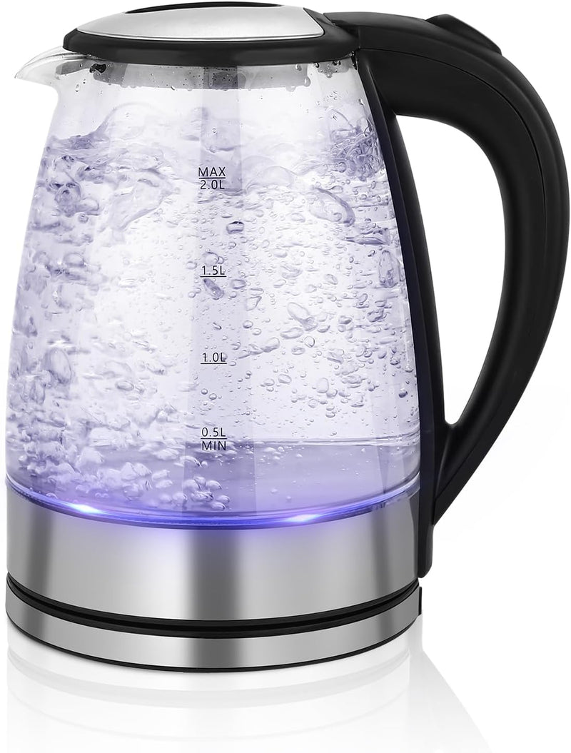 Glas Wasserkocher 2.0 liter,2300w,BPA-frei,blaue LED-Beleuchtung,schnelles Kochen,Trockenaufschutz,3