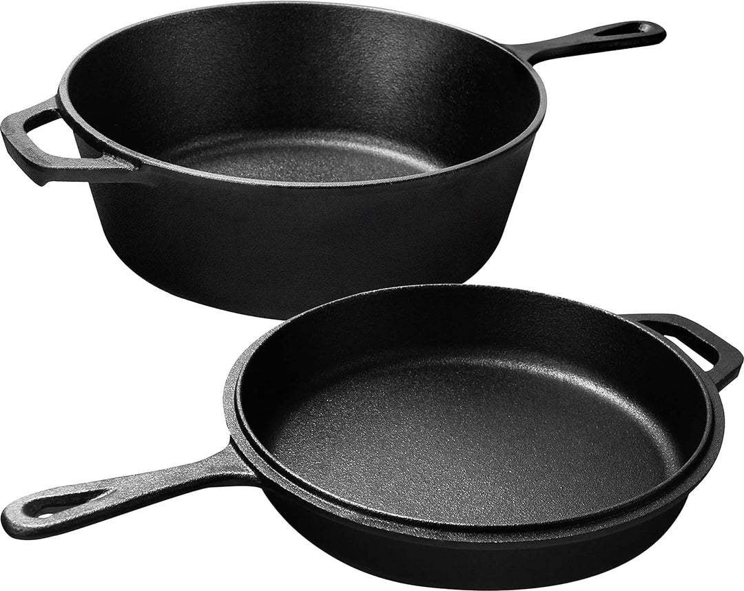 KICHLY Beschichteter Gusseisen Schmortopf, 2 in 1 Combo Kocher mit 26 cm (10.25 Inch) Pfanne und 3.2