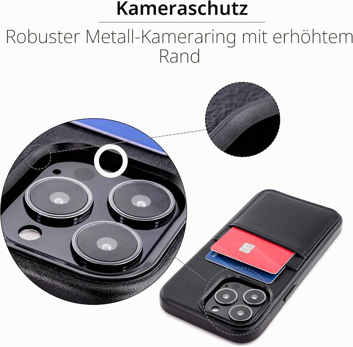 Dockem Echtleder Hülle für iPhone 13 Pro mit Kartenfachen und Integrierter Metallplatte zur Magnetis