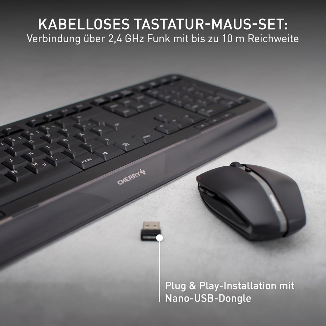 CHERRY GENTIX DESKTOP, Kabelloses Tastatur-Maus-Set, Schweizer Layout (QWERTZ), 2,4 GHz Funk, Integr