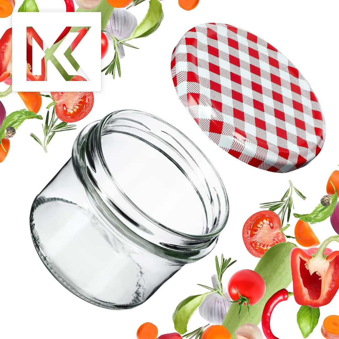 KADAX 20er Set Marmeladengläser 235ml TO82 Rot kariert, Einmachgläser Vorratsgläser Mason Jar mit Sc