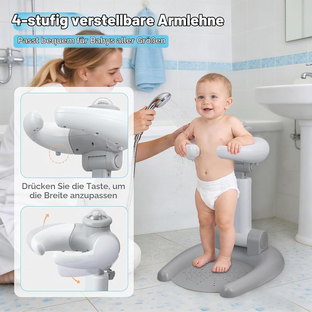 Verstellbar DuschstäNder Kinder,Baby Dusche Ständer,2-in-1 Faltbarer Baby-Duschständer mit Hocker