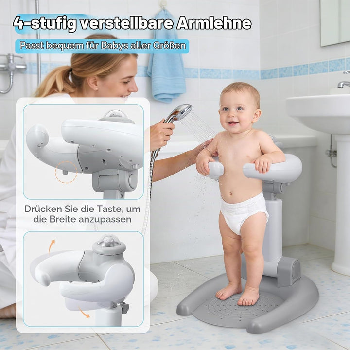 Verstellbar DuschstäNder Kinder,Baby Dusche Ständer,2-in-1 Faltbarer Baby-Duschständer mit Hocker
