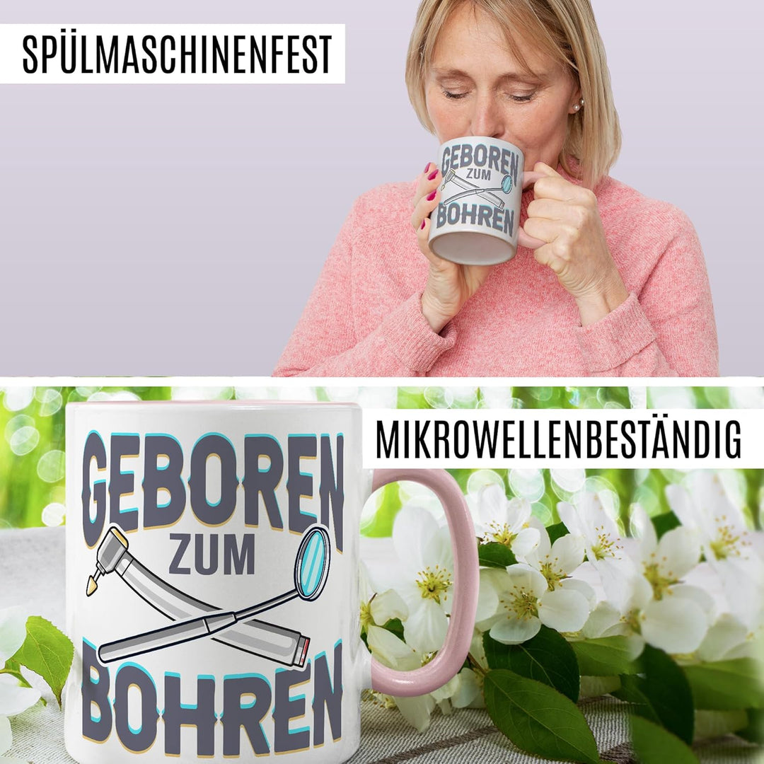 Zahnarzt Tasse mit Spruch – Geschenk geboren zum bohren – Kaffeetasse 330ml aus Keramik – Dentist Ar